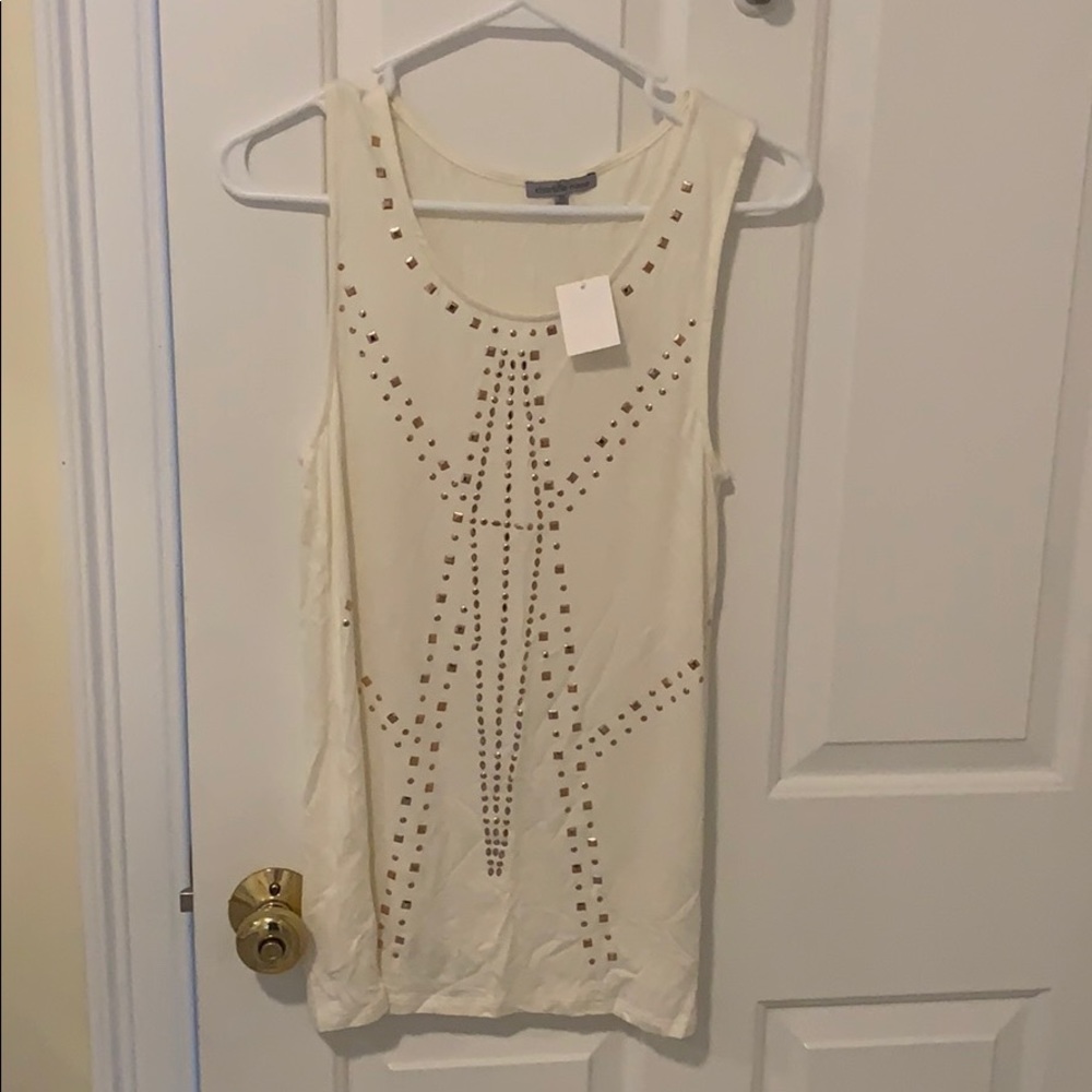 Brand New White Tank with Gold diamonds
